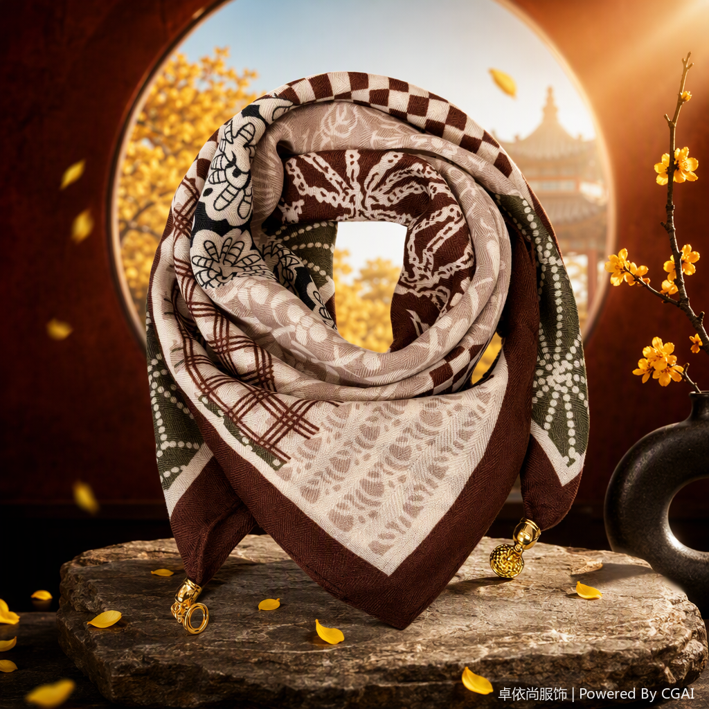 This elegant and retro floral checkered silk scarf is a versatile and fashionable new spring and summer collection, featuring a soft and lightweight design Specification image
