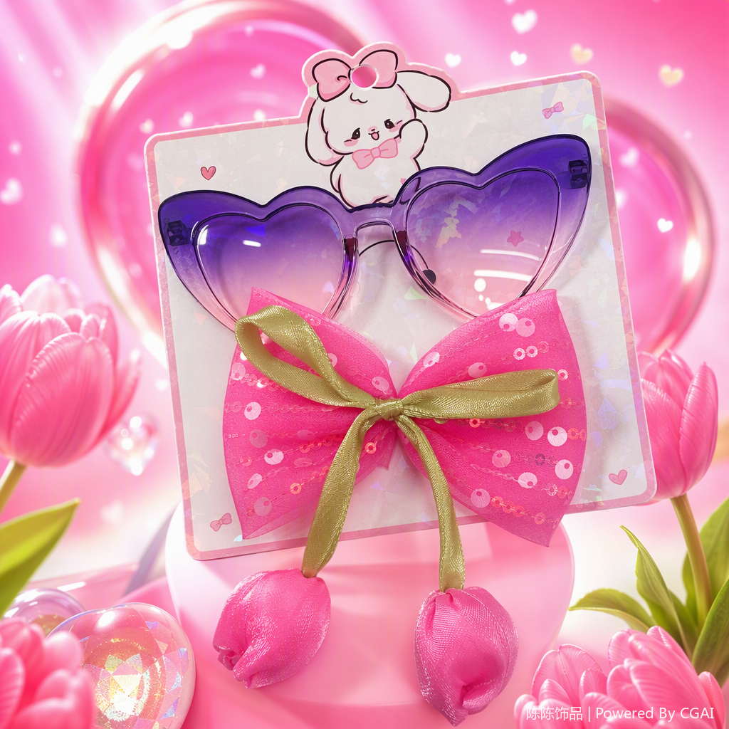Corazón morado gradiente gafas de sol rosa lazo accesorios para el pelo conjuntos tendencia moda pareja pareja niños adultos cute versátil Specification image