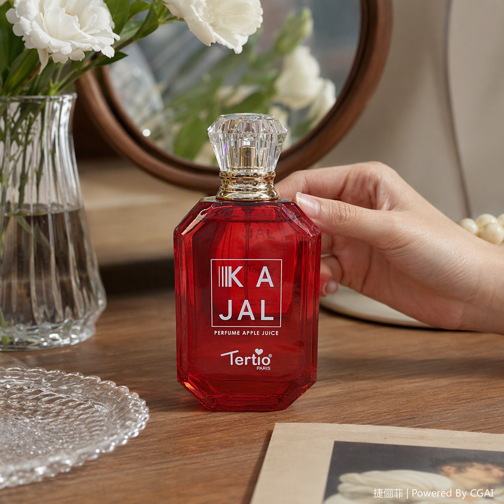 KA JAL's red octagonal glass perfume bottle is a fashionable, simple and exquisite perfume container suitable for both women and men details Picture