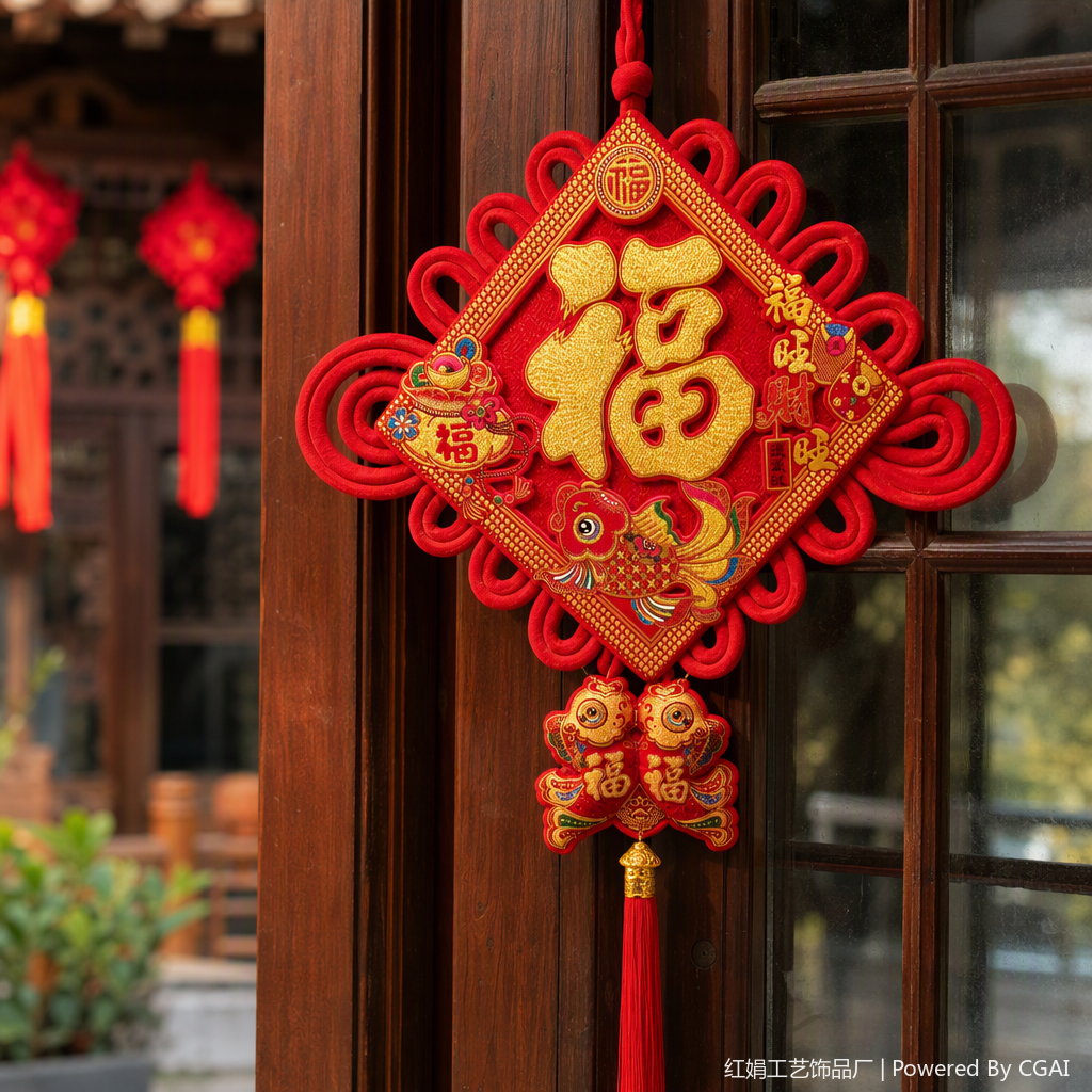Red Chinese knot pendants, "Fu" character decorations, festive home hanging items, hand-woven hanging ornaments, gifts details Picture