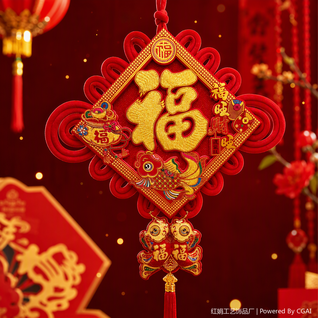 Red Chinese knot pendants, "Fu" character decorations, festive home hanging items, hand-woven hanging ornaments, gifts Specification image
