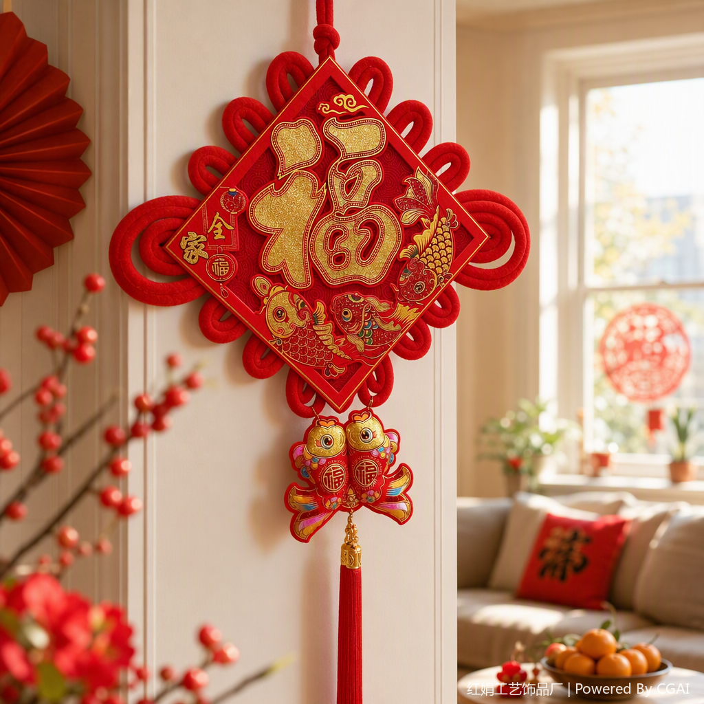 Chinese-style red handmade rope knot pendants, auspicious "Fu" character pendants, festival decorations, gift items details Picture