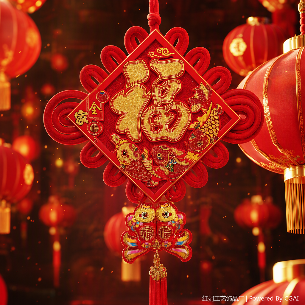 Chinese-style red handmade rope knot pendants, auspicious "Fu" character pendants, festival decorations, gift items Specification image