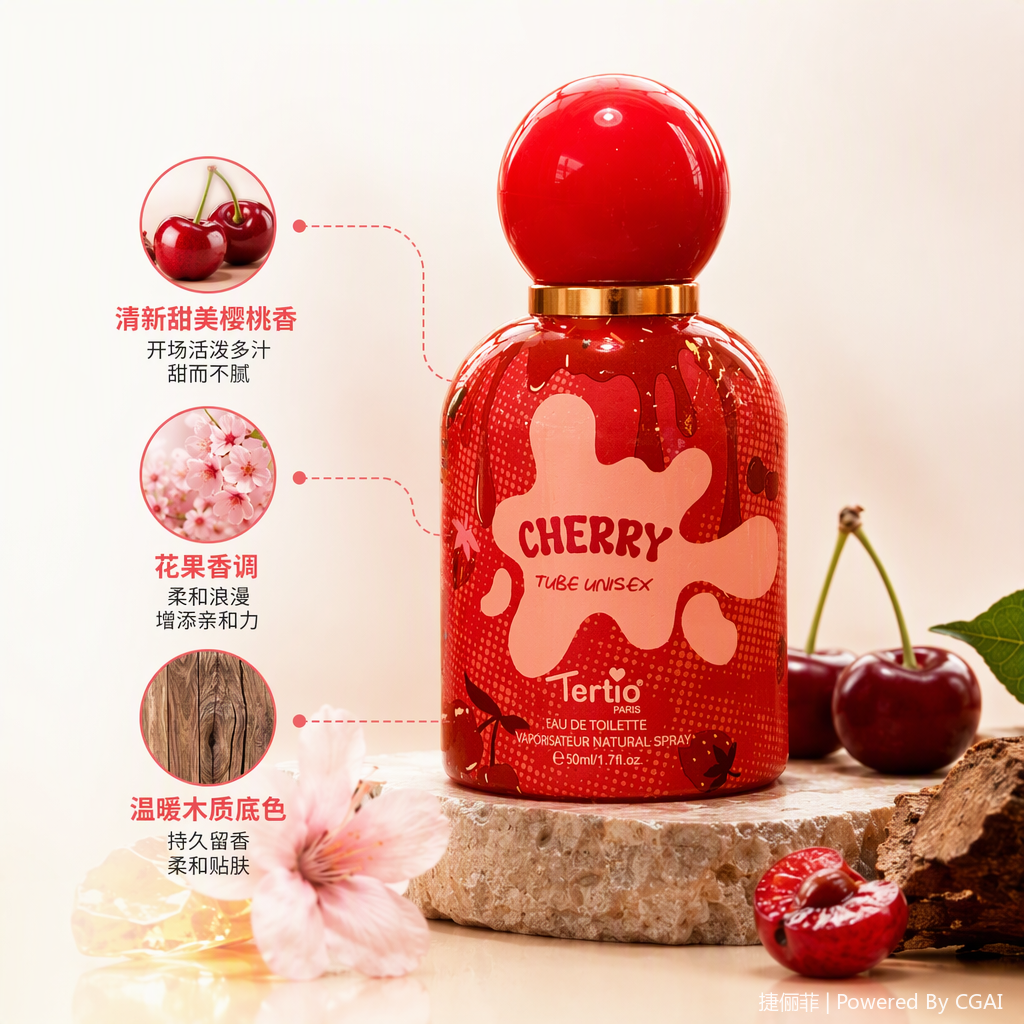 Cherry red-themed perfume bottle creative design, long-lasting light fragrance, fashionable and trendy gift box set
