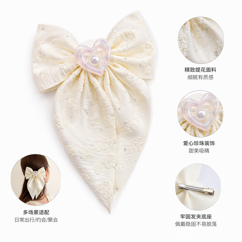白色蕾丝镶钻蝴蝶结发饰优雅甜美发夹发饰品发饰头饰女款韩版潮流