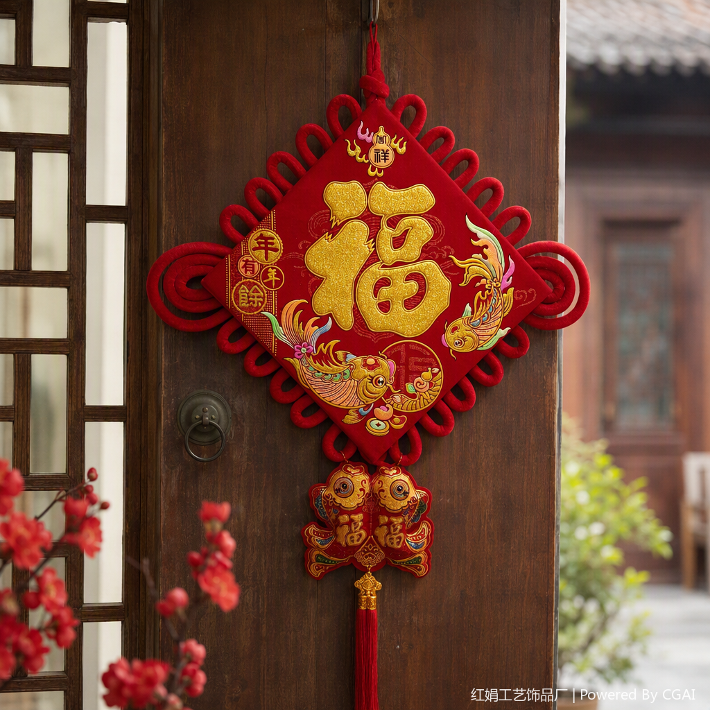 Chinese knot pendants with the character "Fu" and double fish patterns, auspicious decorations, Spring Festival and New Year gift pendants details Picture
