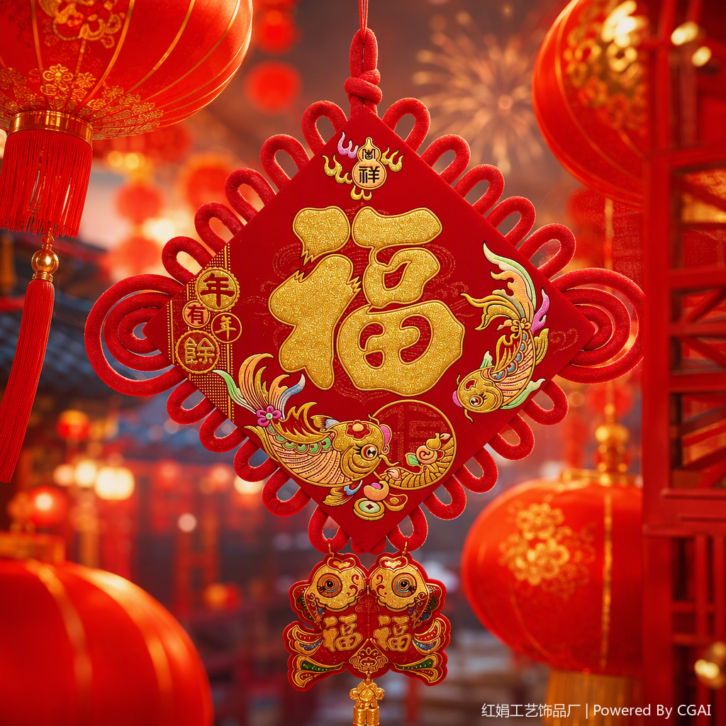 Chinese knot pendants with the character "Fu" and double fish patterns, auspicious decorations, Spring Festival and New Year gift pendants Specification image