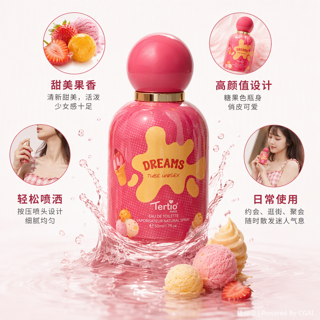 Pink bottle Dreams Tube unisex perfume, long-lasting fresh light fragrance, fashionable aroma