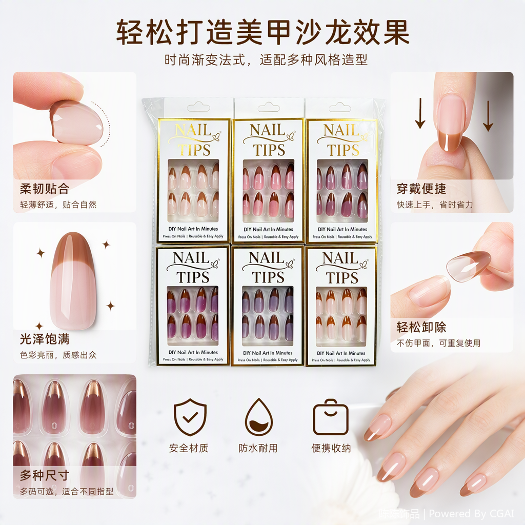 Professional nail art false nail set of six boxes, long-lasting nail patches, nail art tools set, essential for beginners