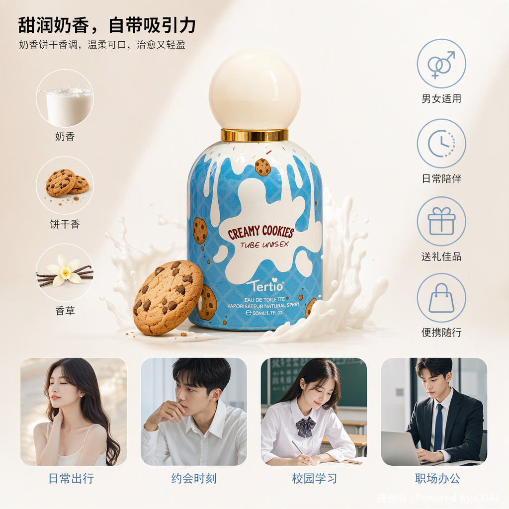 Blue cream-stained cookie patterned perfume bottle, fashionable and simple, long-lasting light fragrance, women's and men's perfume gift box