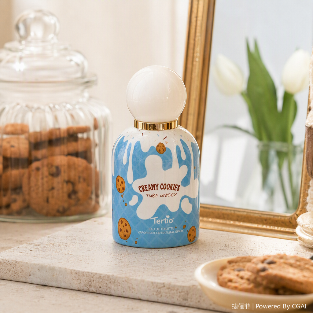 Blue cream-stained cookie patterned perfume bottle, fashionable and simple, long-lasting light fragrance, women's and men's perfume gift box details Picture