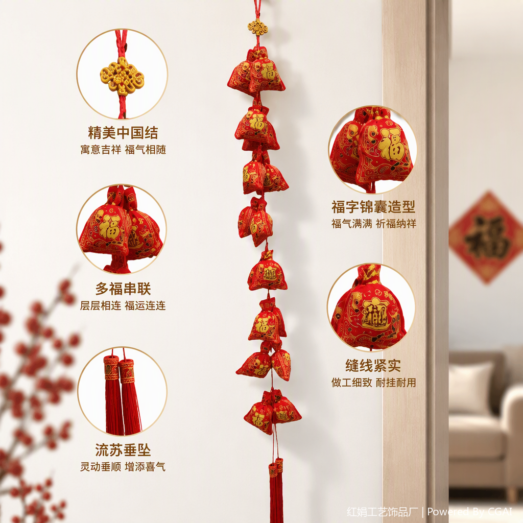 Color rojo festivo bolso de la palabra de la palabra colgante tela hecha a mano decoración de vacaciones colgante de regalo decoración del hogar