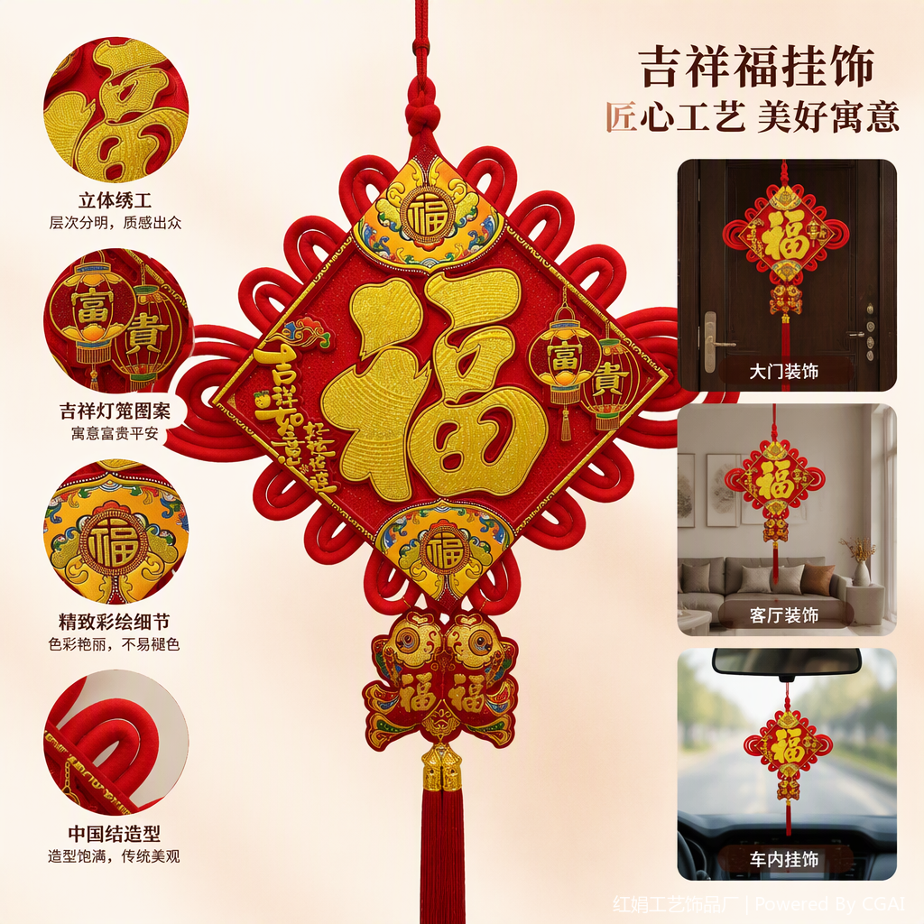 Red Chinese knot pendants, "Fu" character decorations, Chinese-style festive home pendants, handicrafts and gifts