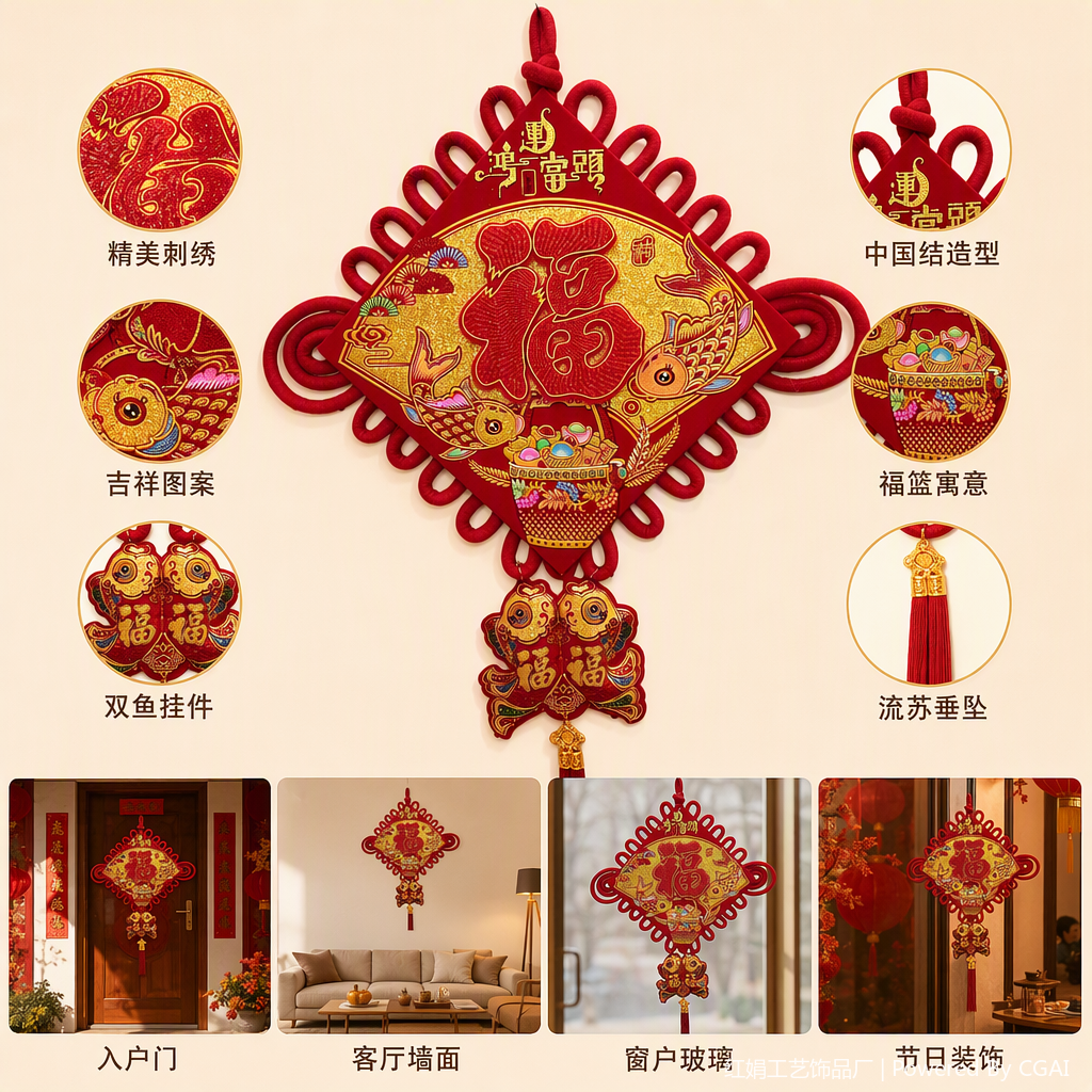 Red Chinese knot pendant, hand-woven, festive and festive decoration, Chinese-style pendant, auspicious hanging accessory, Spring Festival gift