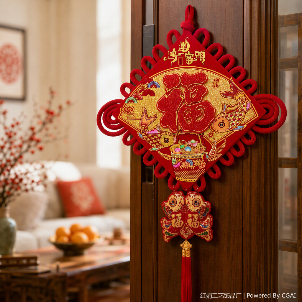 Red Chinese knot pendant, hand-woven, festive and festive decoration, Chinese-style pendant, auspicious hanging accessory, Spring Festival gift details Picture