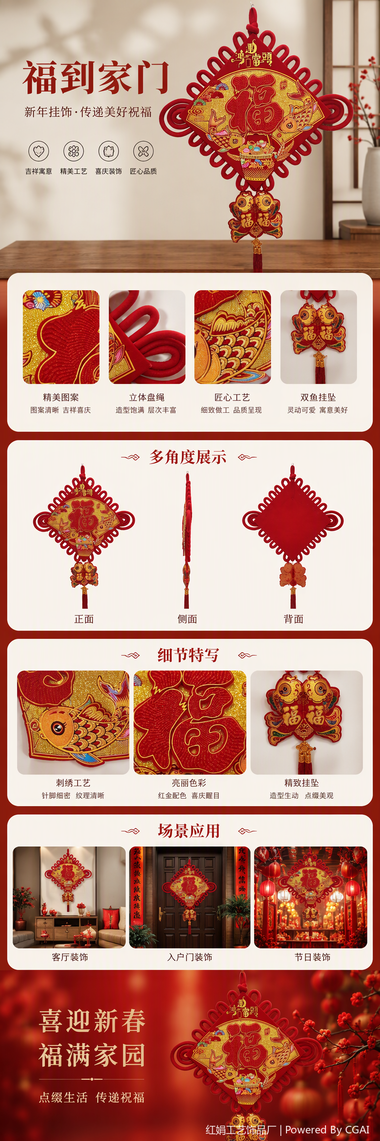 Red Chinese knot pendant, hand-woven, festive and festive decoration, Chinese-style pendant, auspicious hanging accessory, Spring Festival gift pic 1