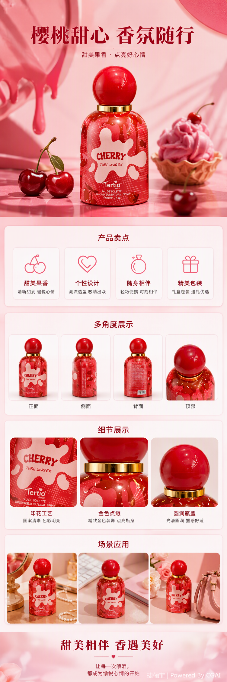 Cherry red-themed perfume bottle creative design, long-lasting light fragrance, fashionable and trendy gift box set pic 1