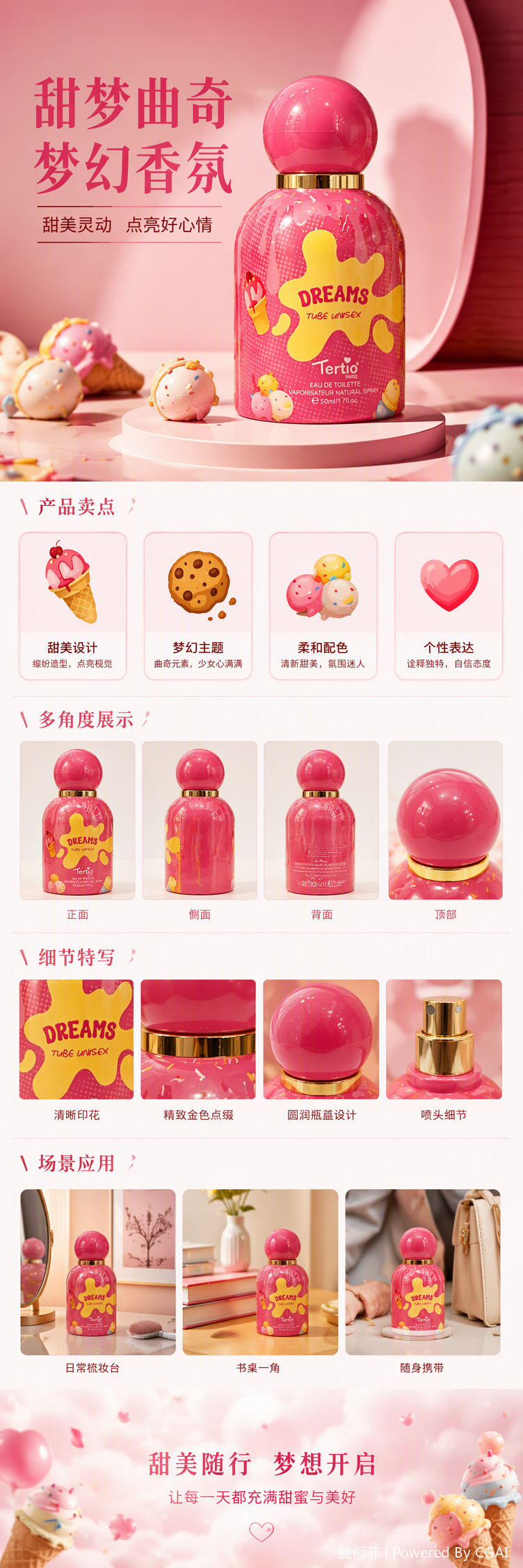 Pink bottle Dreams Tube unisex perfume, long-lasting fresh light fragrance, fashionable aroma pic 1