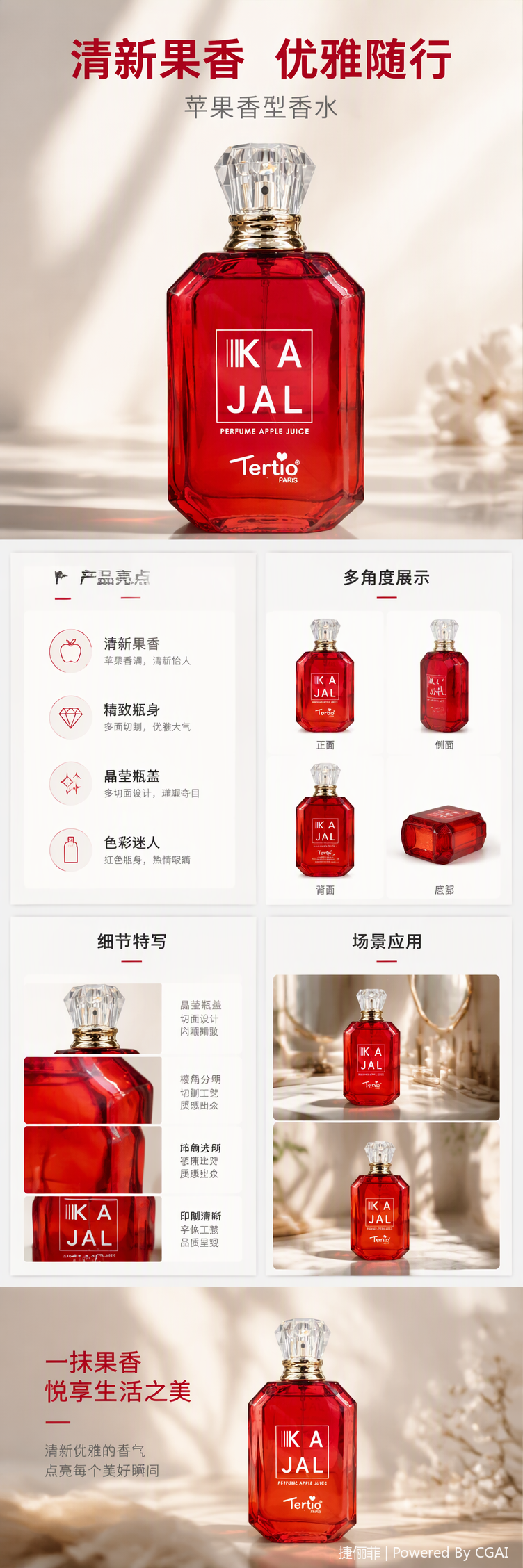 زجاجة عطر حمراء من زجاجات البخور حمراء اللون (Kajal)، ذات أزياء بسيطة جداً للنساء السيدات pic 1
