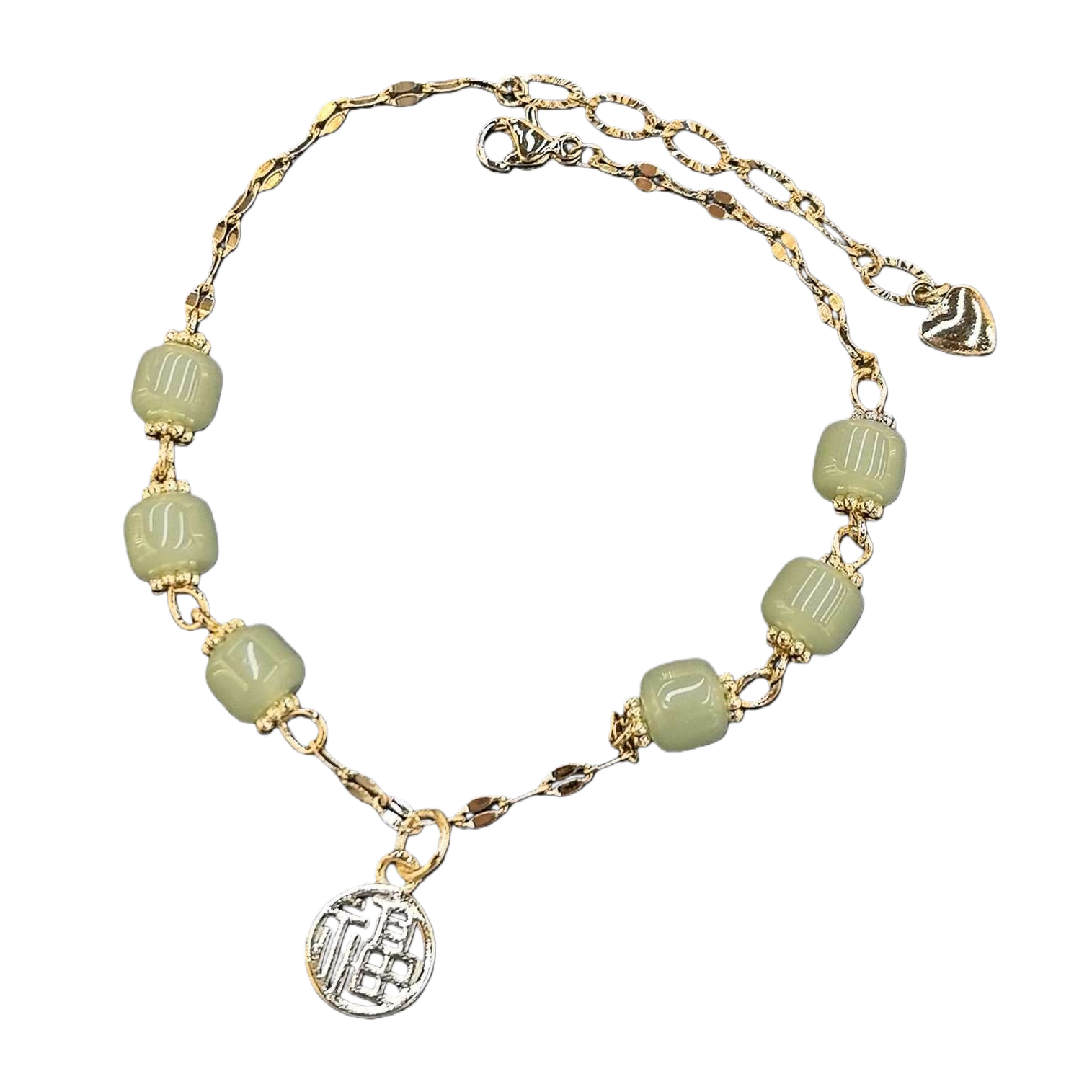 Fashionable light green jade bead golden chain bracelet, simple and versatile women's jewelry, trendy accessory Item Picture