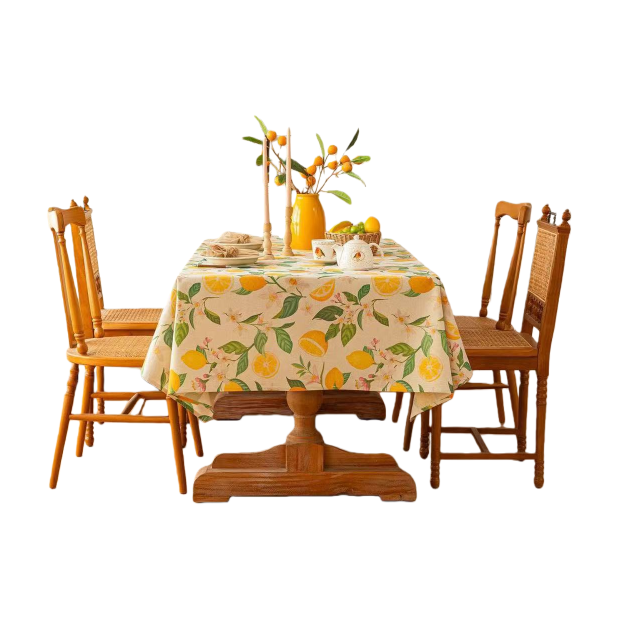Lemon floral pattern tablecloth and dining table set, home fabric, stain-resistant and durable, multiple styles to choose from Item Picture