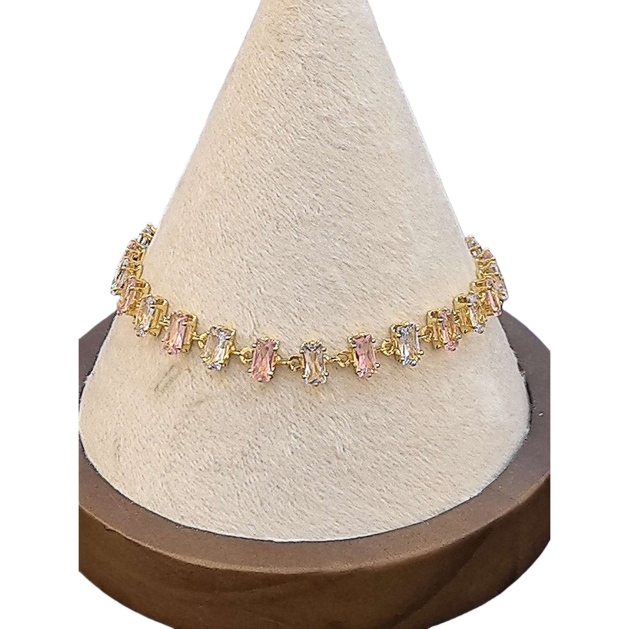 A golden inlaid pink and white gradient rectangular crystal bracelet is a fashionable and versatile accessory for women as a gift Item Picture