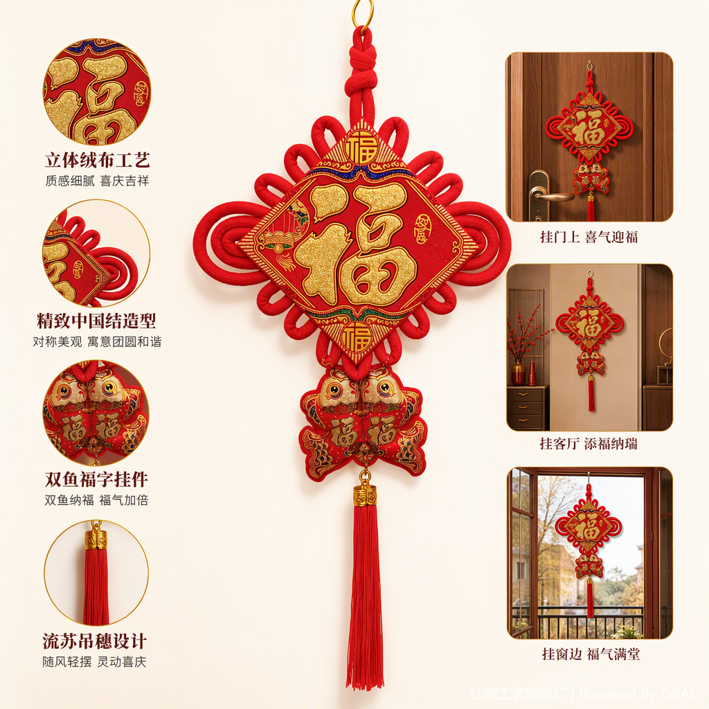 Chinese-style red hand-woven pendants, auspicious decorative items, home car hanging ornaments, gifts