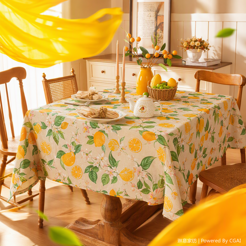 Lemon floral pattern tablecloth and dining table set, home fabric, stain-resistant and durable, multiple styles to choose from Specification image