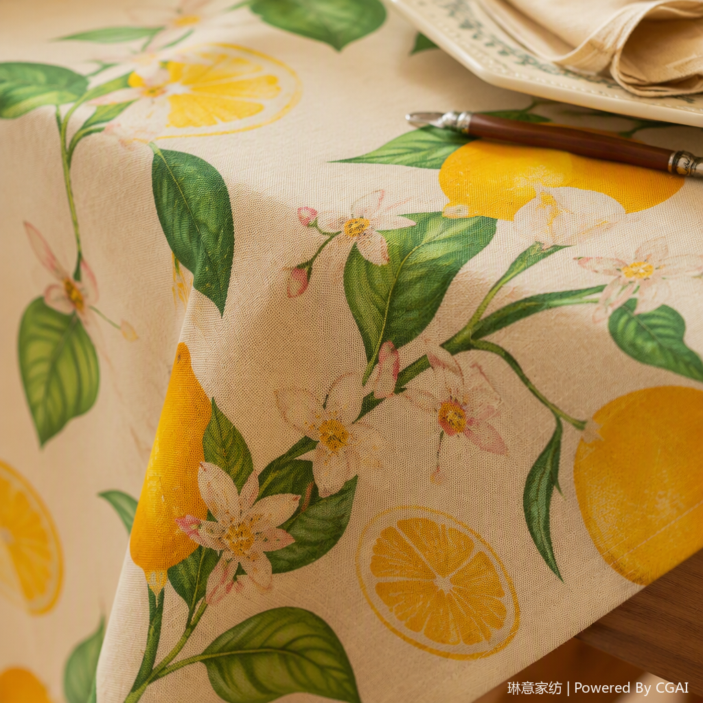 Lemon floral pattern tablecloth and dining table set, home fabric, stain-resistant and durable, multiple styles to choose from Application Scenario