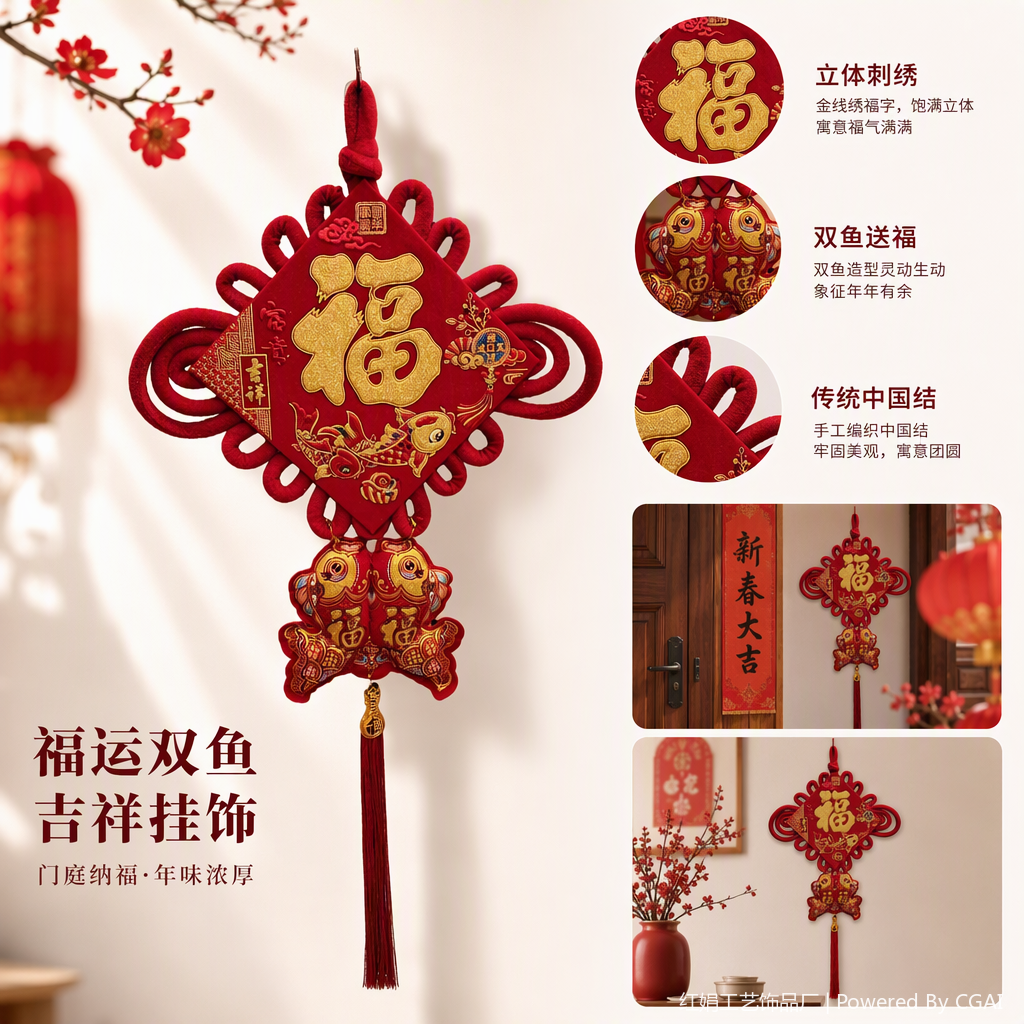 Red Chinese knot pendant, hand-woven auspicious decorative item, home hanging piece, festive and joyous decoration supplies