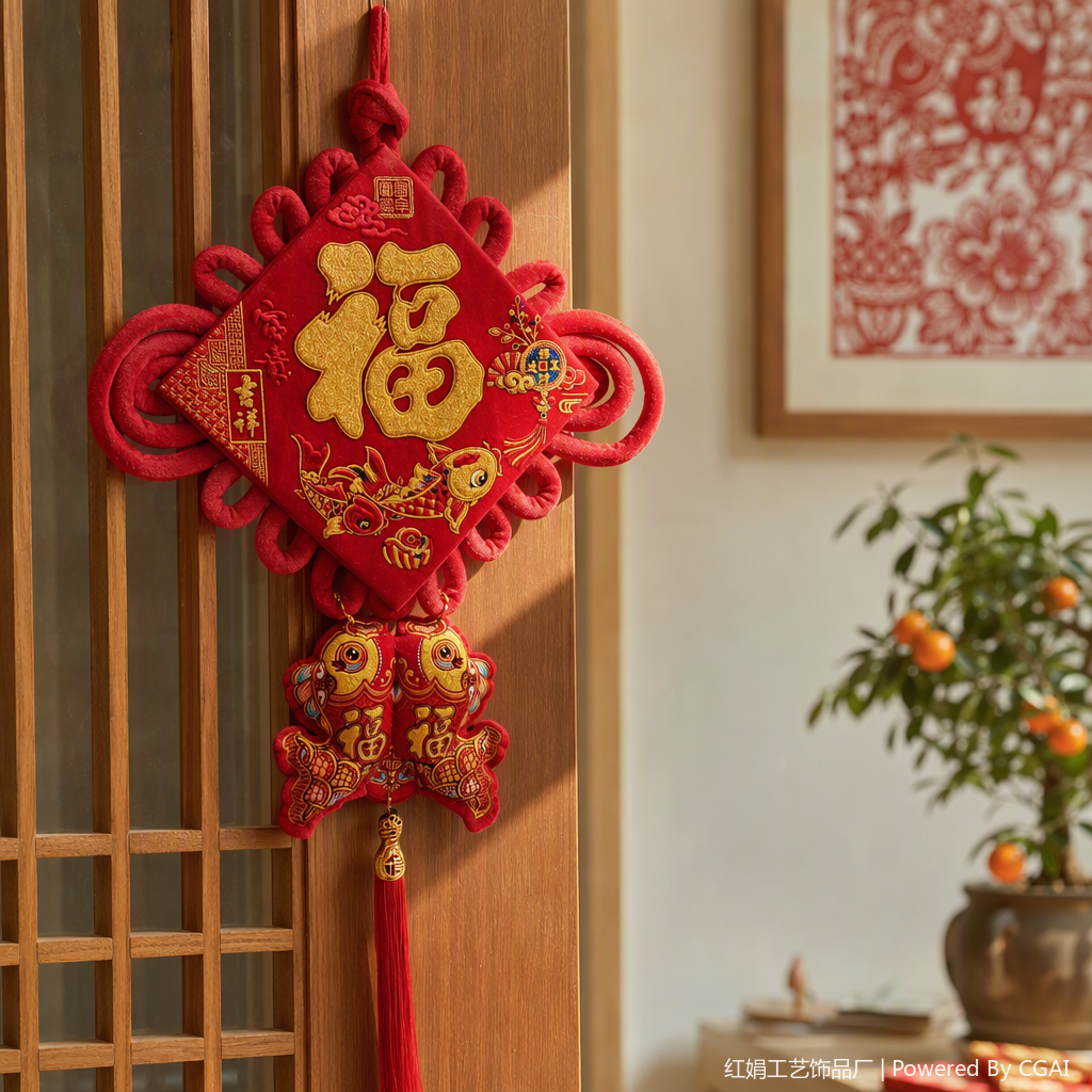 Red Chinese knot pendant, hand-woven auspicious decorative item, home hanging piece, festive and joyous decoration supplies details Picture