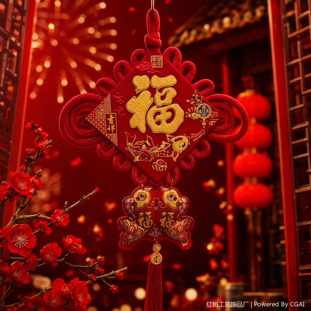 Red Chinese knot pendant, hand-woven auspicious decorative item, home hanging piece, festive and joyous decoration supplies Specification image
