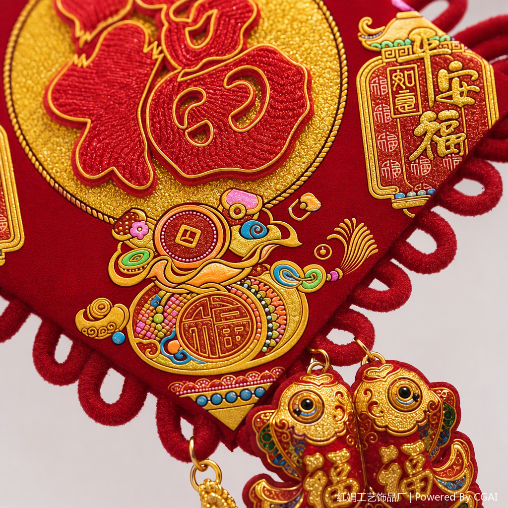 Chinese-style red handcrafted knot pendant, auspicious decorative pendant, festive and joyous fabric pendant Application Scenario