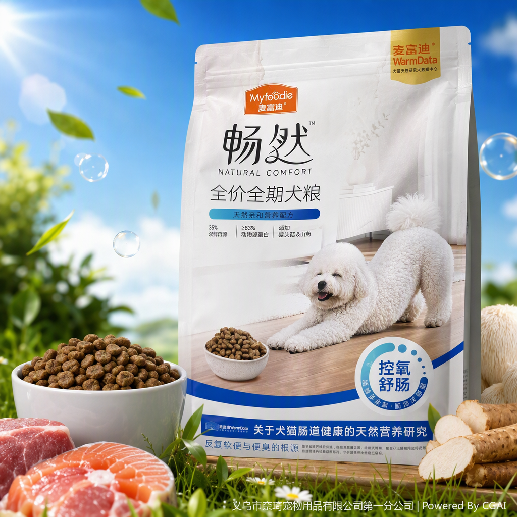 白色狗粮包装袋+比熊犬细节图