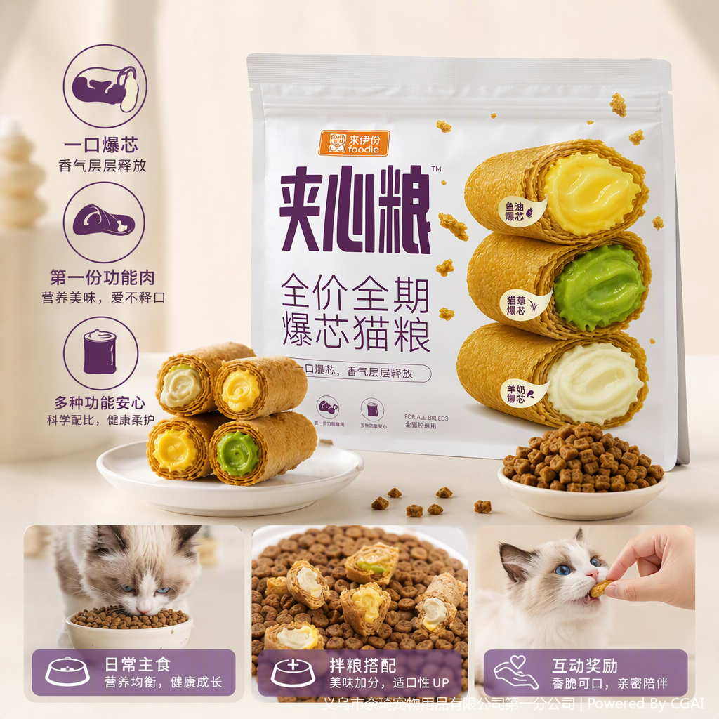 全价全期爆芯夹心猫粮包装袋宠物猫咪营养均衡耐用袋装设计