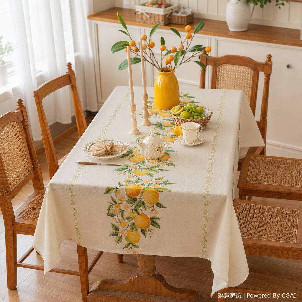 Lemon-patterned fabric tablecloth for dining table, Middle Eastern-style stain-resistant and durable home tablecloth for dining room decoration details Picture