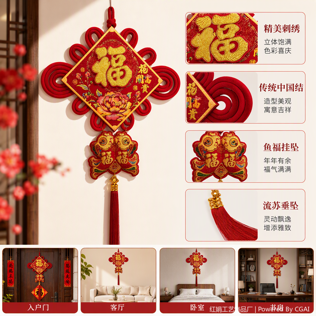 Chinese-style red hand-woven hanging ornaments, auspicious knot pendants, home decoration, festival gift items