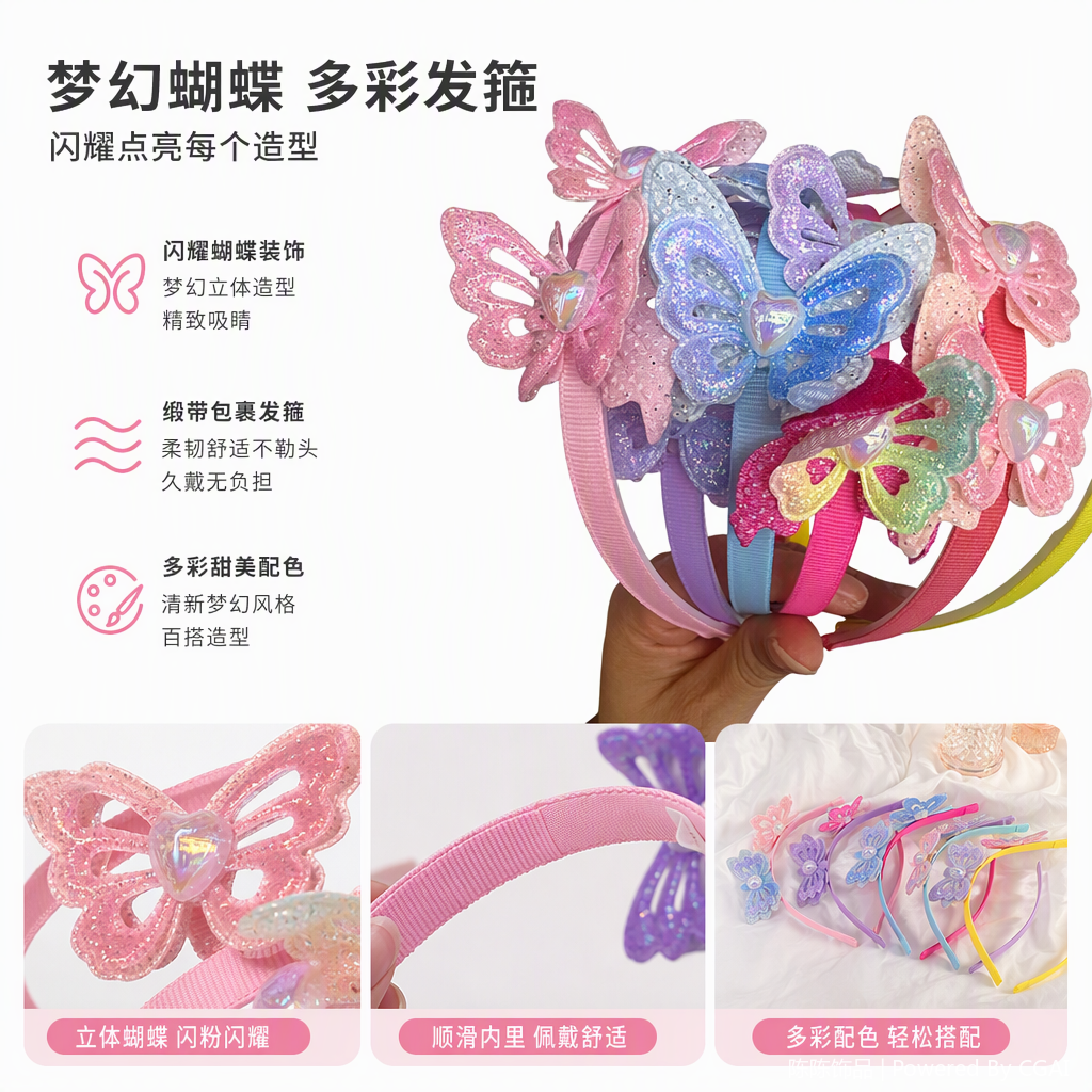 Pink butterfly-shaped hair bands, children's hair accessories, cute and sweet hair accessories, headwear, hair bands, hair clips, hair accessories
