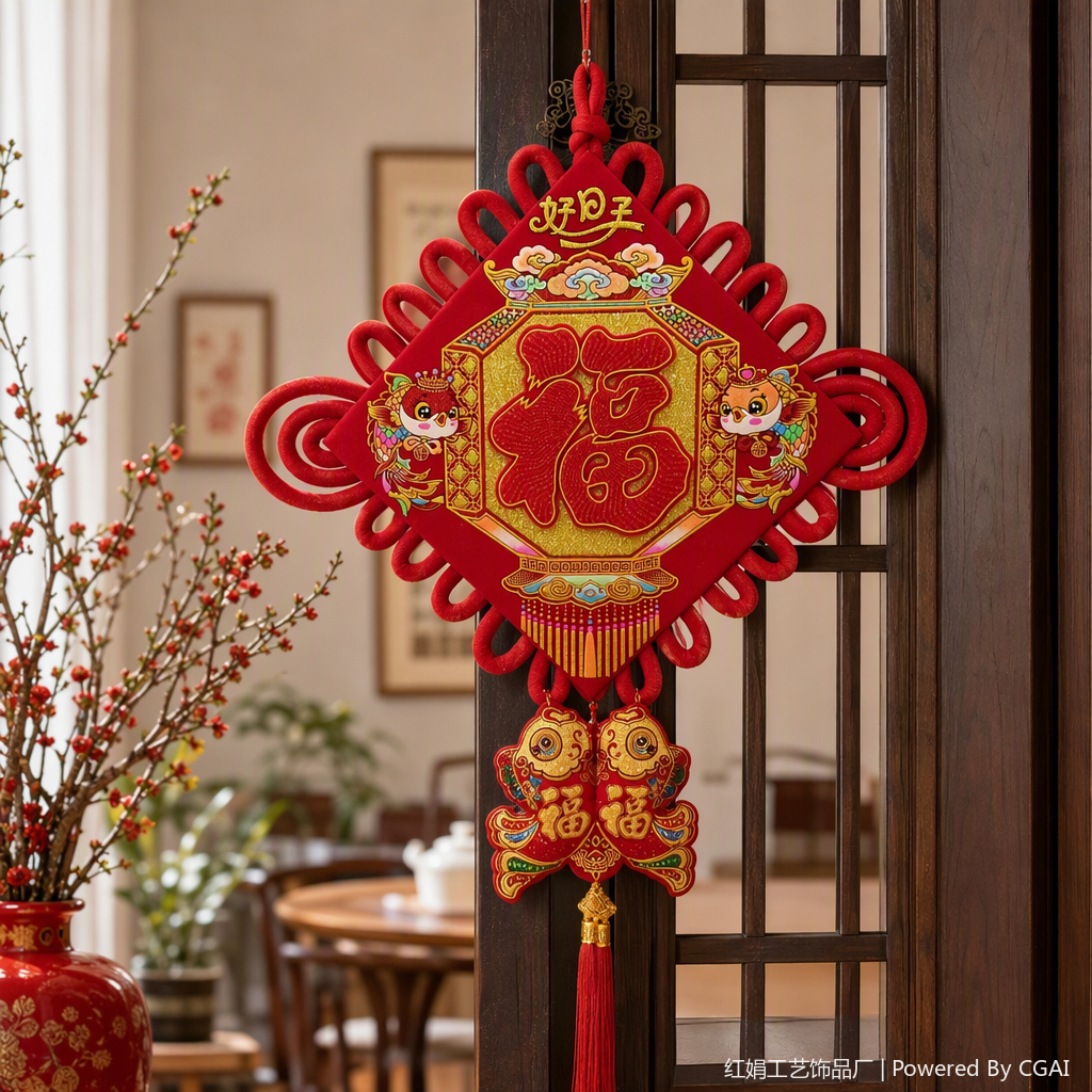 Red hand-woven Chinese knot pendant, auspicious meaning, home decoration, festival gift pendant, fabric pendant details Picture