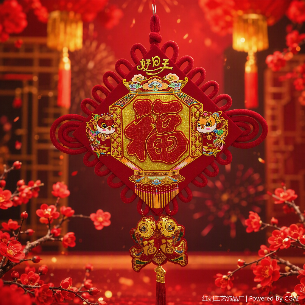 Red hand-woven Chinese knot pendant, auspicious meaning, home decoration, festival gift pendant, fabric pendant Specification image