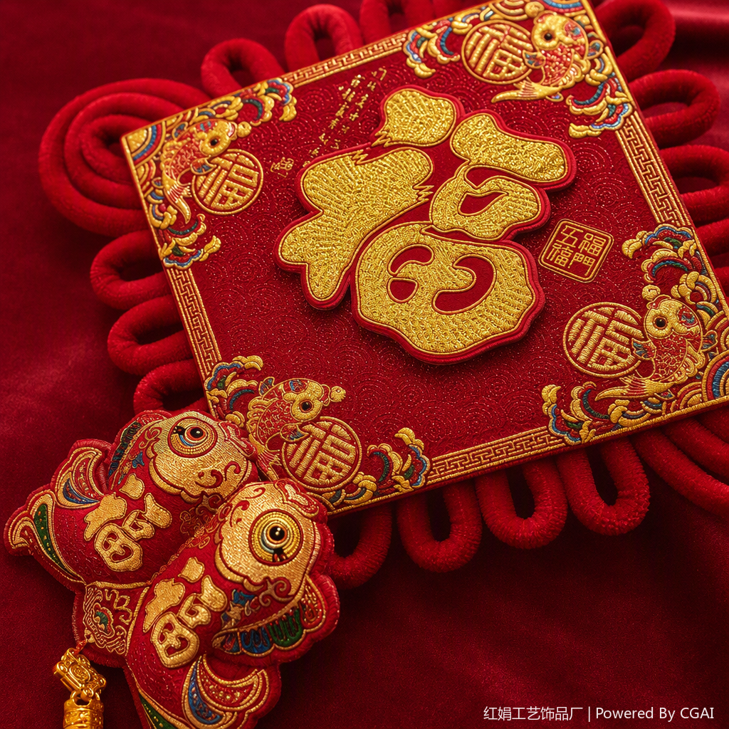 Red Chinese knot pendant, "Fu" character, double fish decoration, auspicious style home decoration, festival decoration Application Scenario