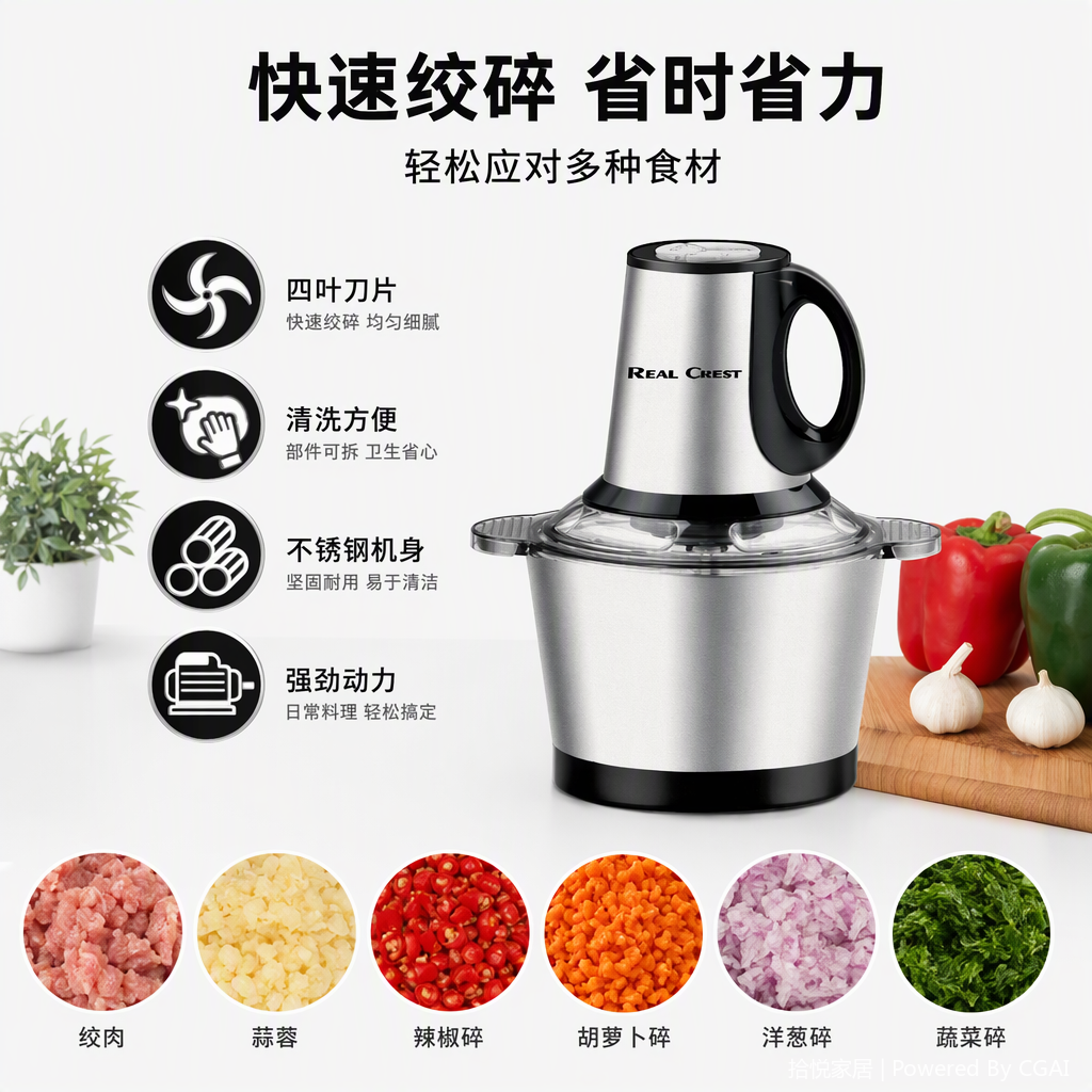 Multifunción food processor plata cuerpo de acero inoxidable cocina auxiliar handheld chopper mixer