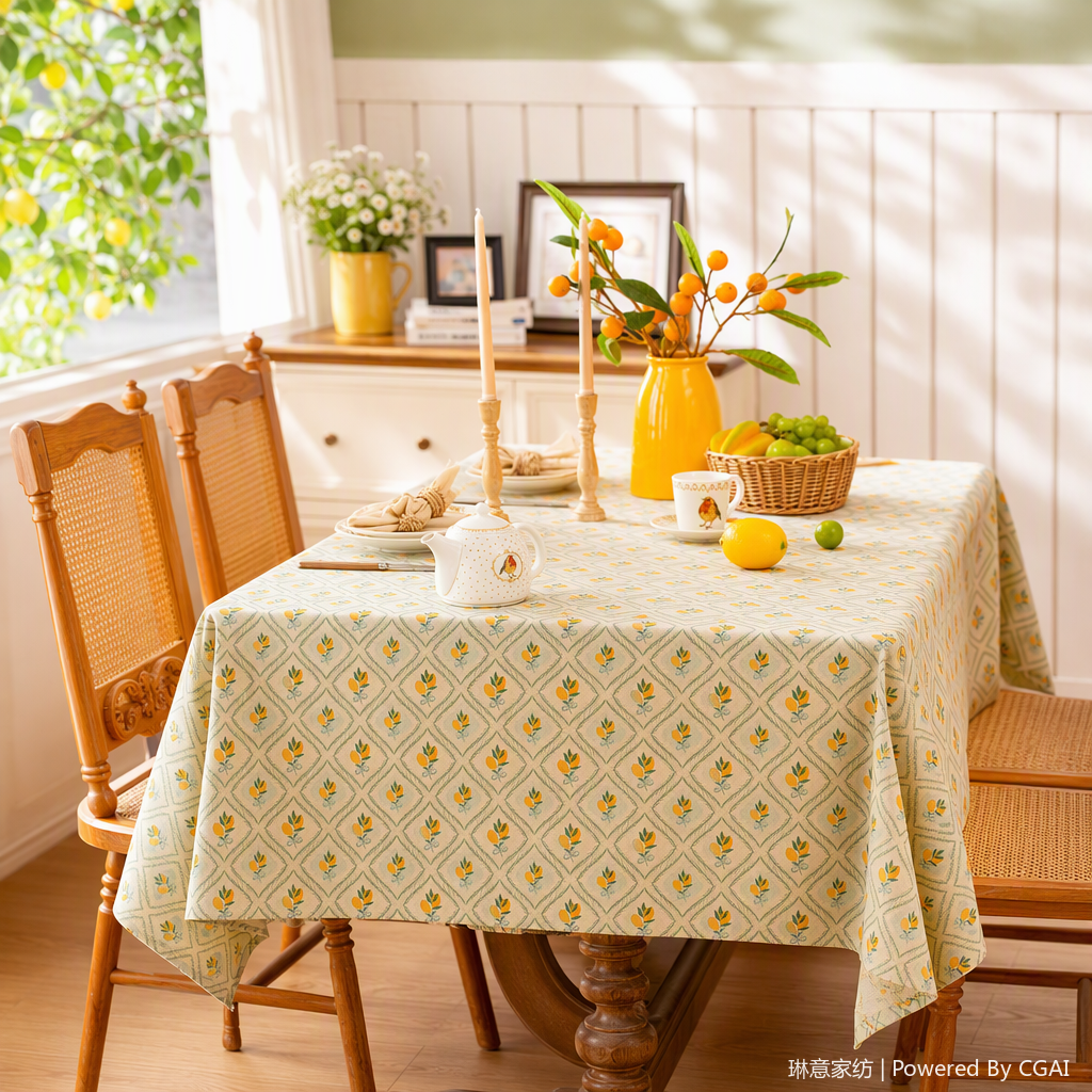 Mesa redonda de madera sólida conjunto de cuatro sillas mantel floral silla de visitante banquete mesa de madera conjunto de sillas lemon Specification image