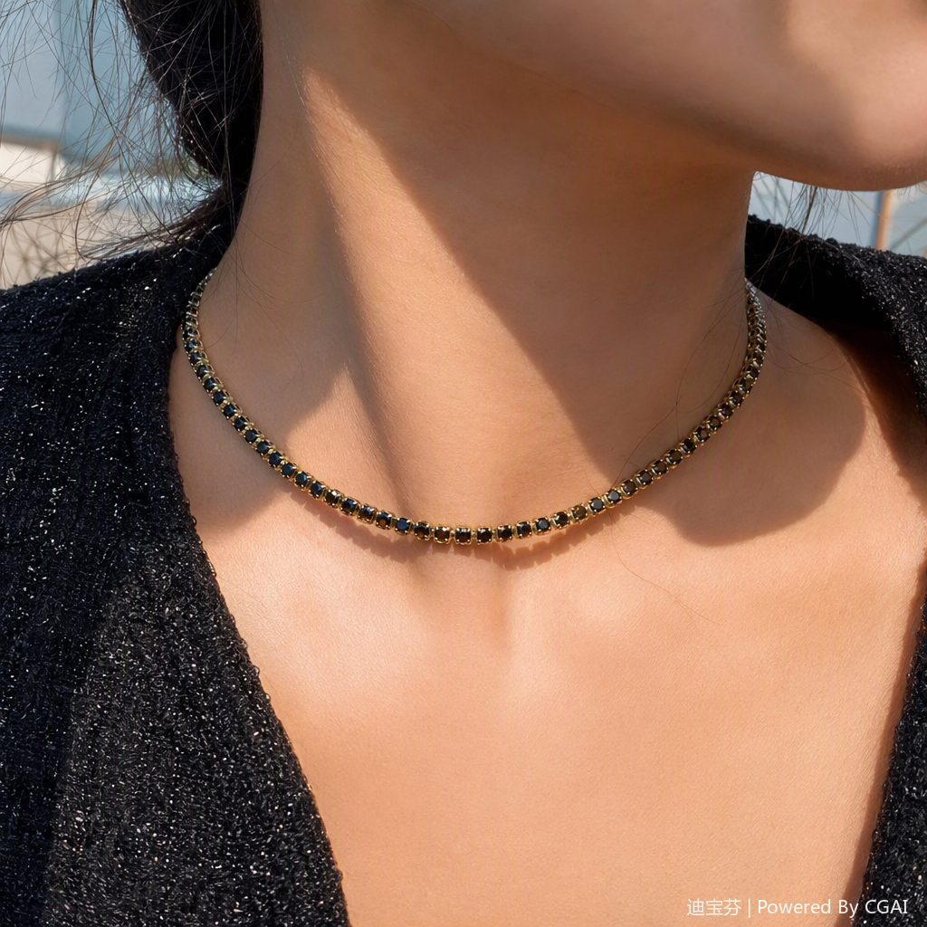 This golden bracelet with black gemstones is a fashionable and versatile accessory for women, featuring a trendy and simple style details Picture