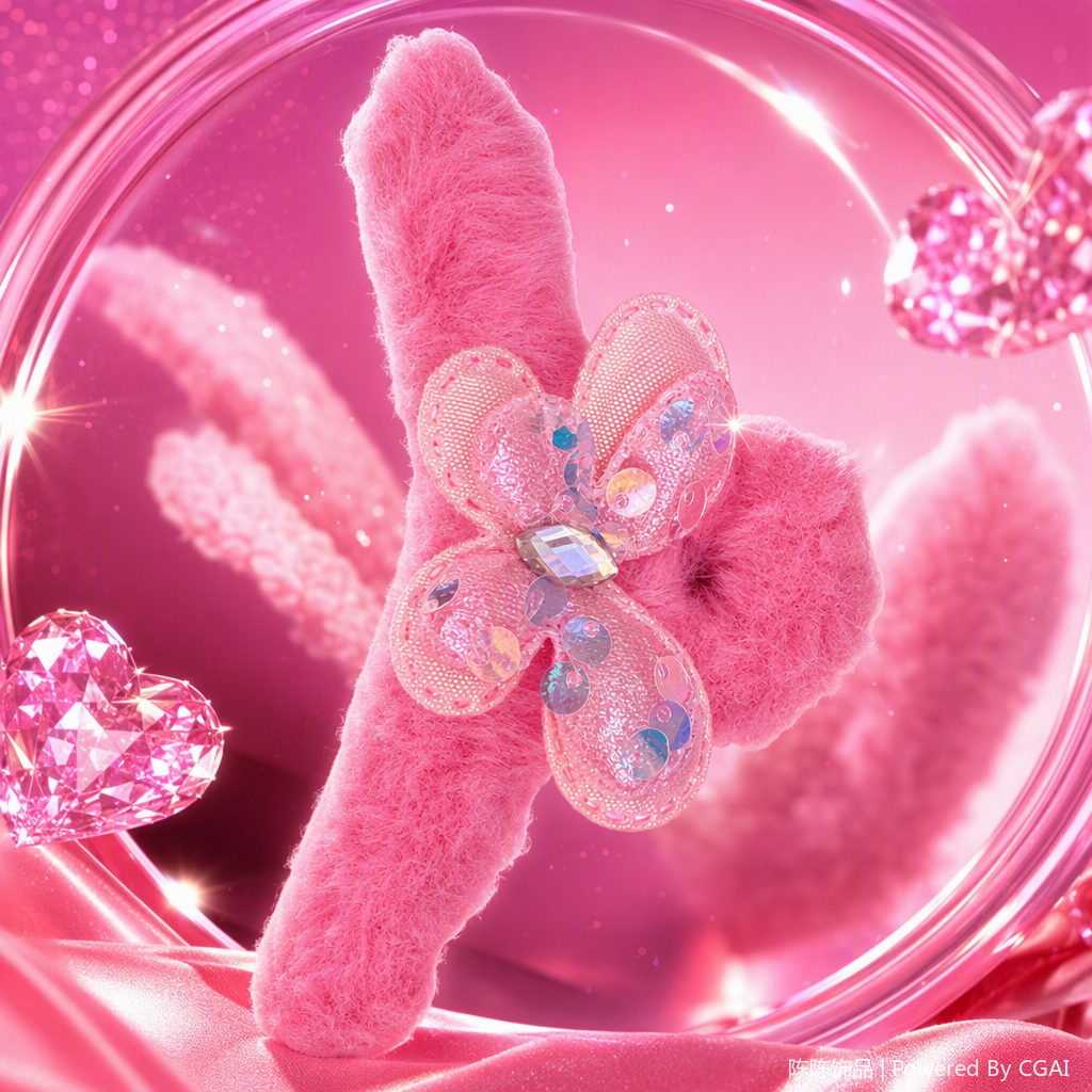 Pink plush hair accessory, butterfly decoration, cute hair clip, sweet hair accessory, student hair clip headwear, versatile matching Specification image