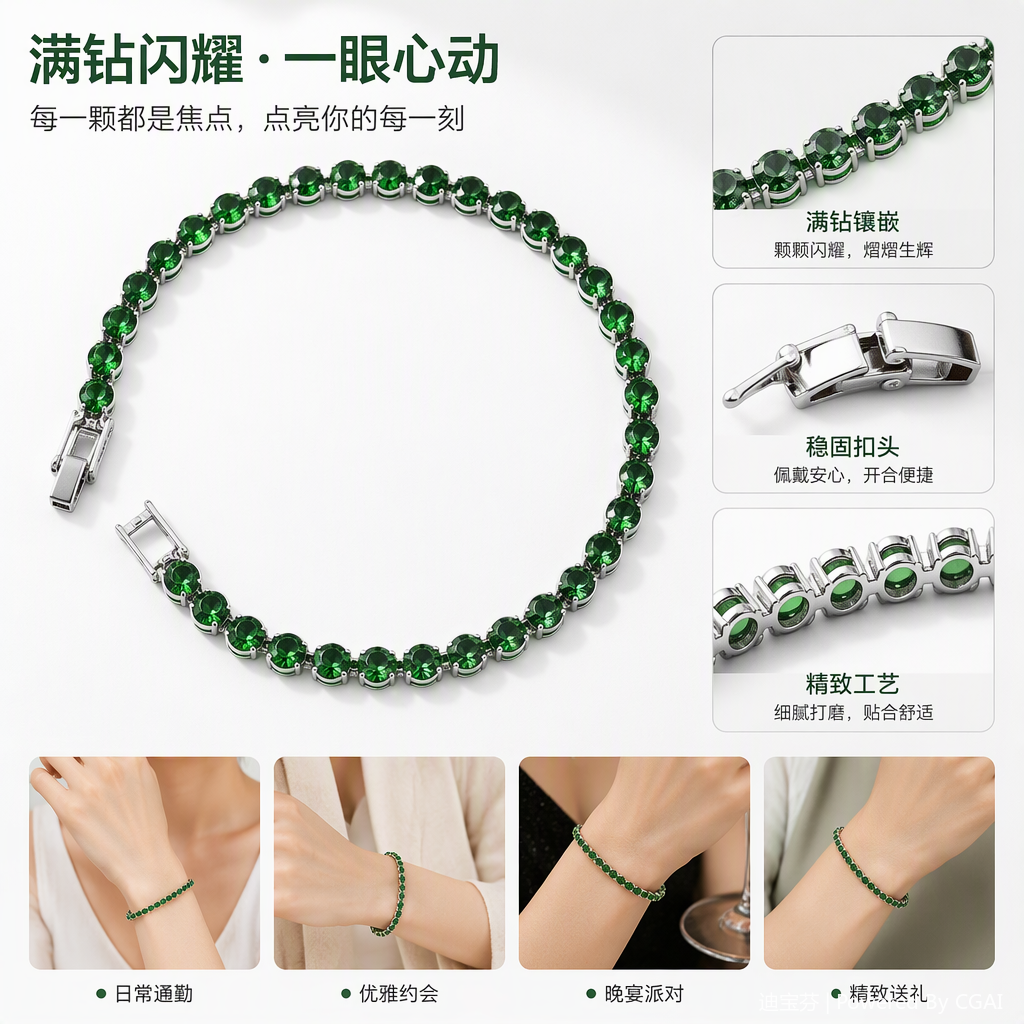 Natural emerald bracelet, fashionable and simple ladies' jewelry, exquisite gift for girlfriend, couple style bracelet accessory