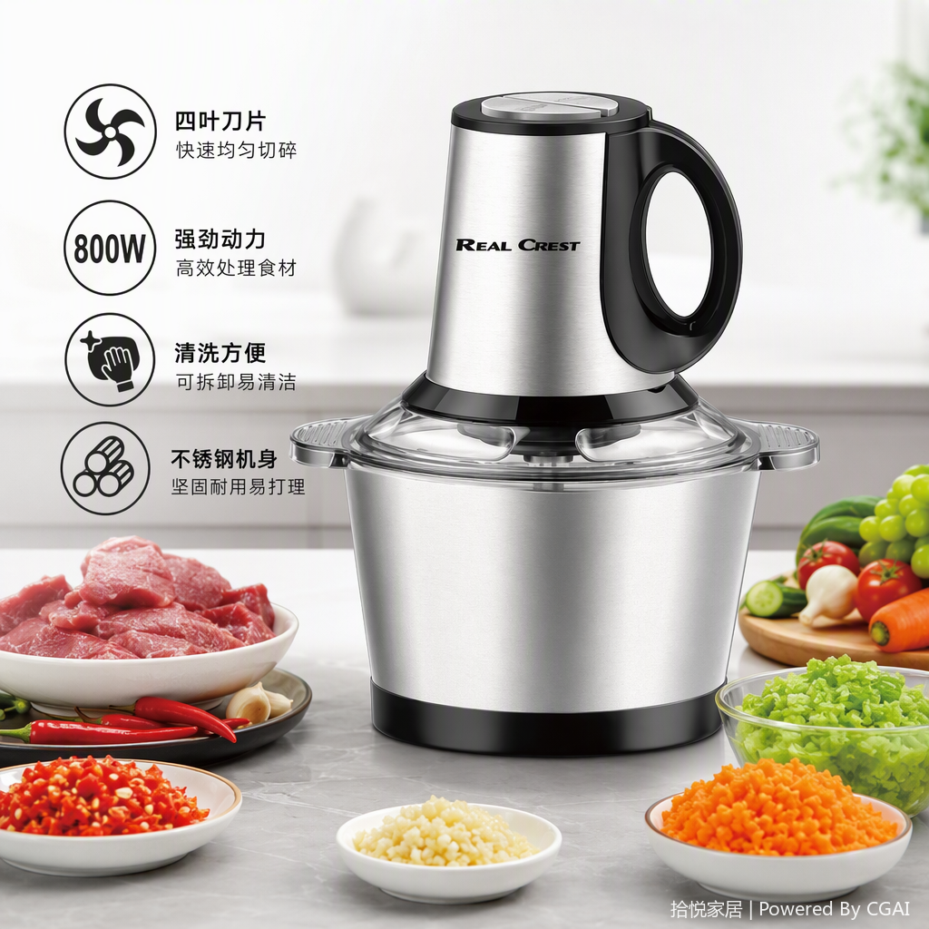 REAL CREST multifunción food processor cuerpo de acero inoxidable mango negro SC-8303S electrodomésticos de cocina