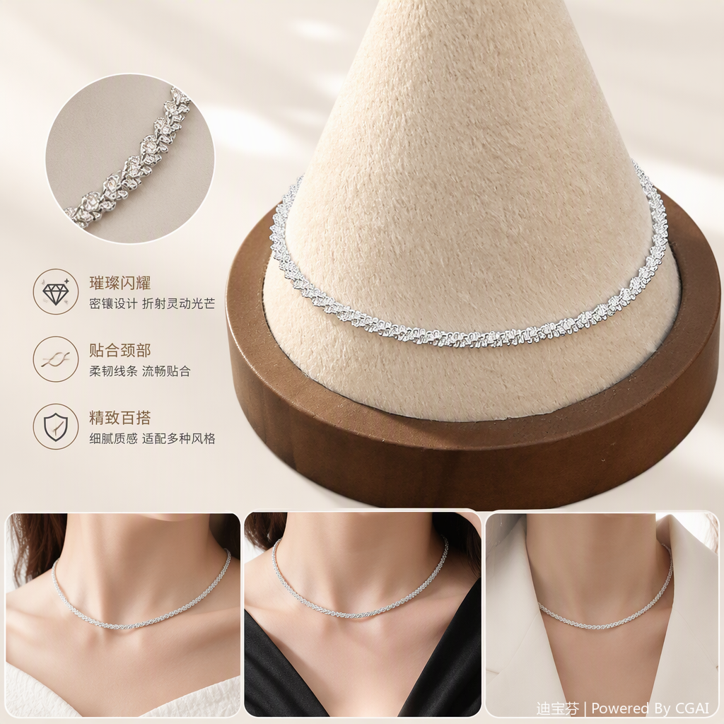 Shining diamond-encrusted fashionable necklace, simple and versatile ladies' jewelry, gift and present