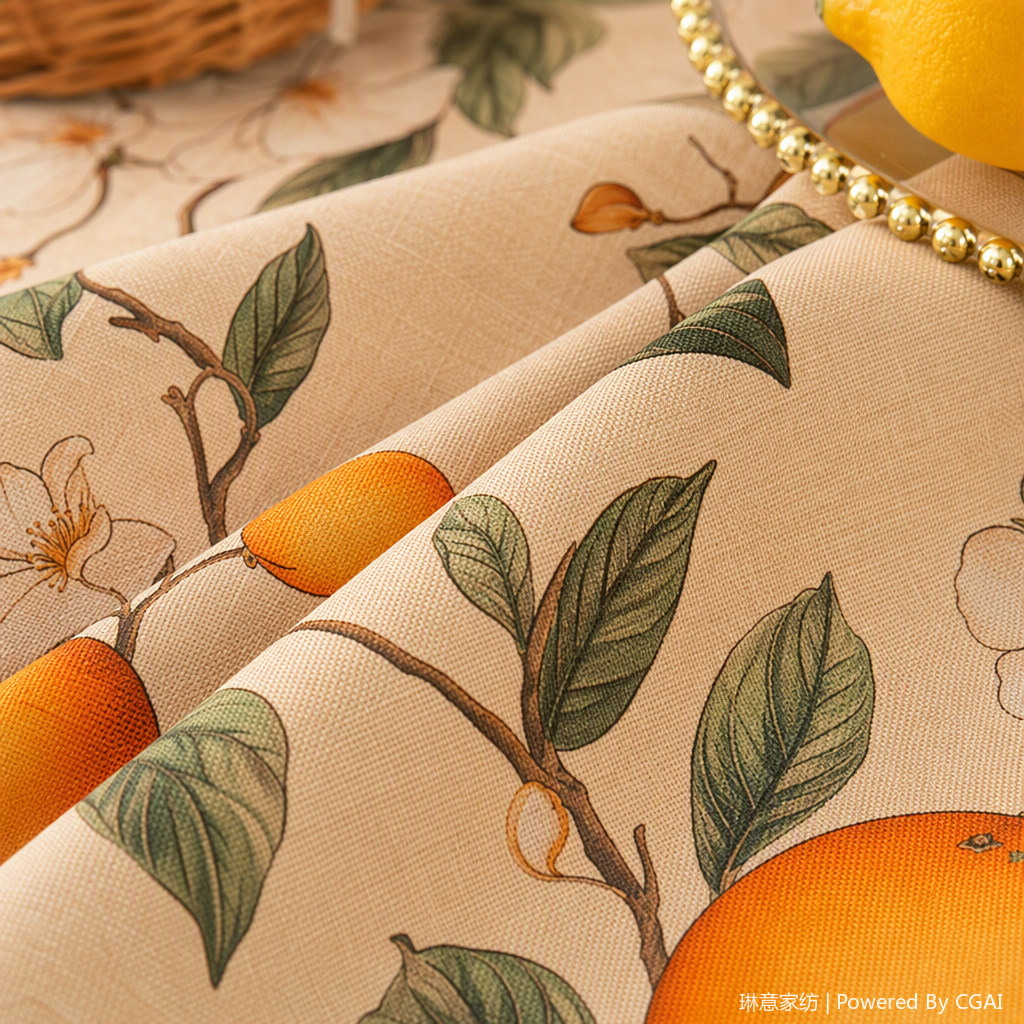 Orange fruit and floral patterned fabric tablecloth, Middle Eastern-style tablecloth, home dining room decoration, lemon Application Scenario