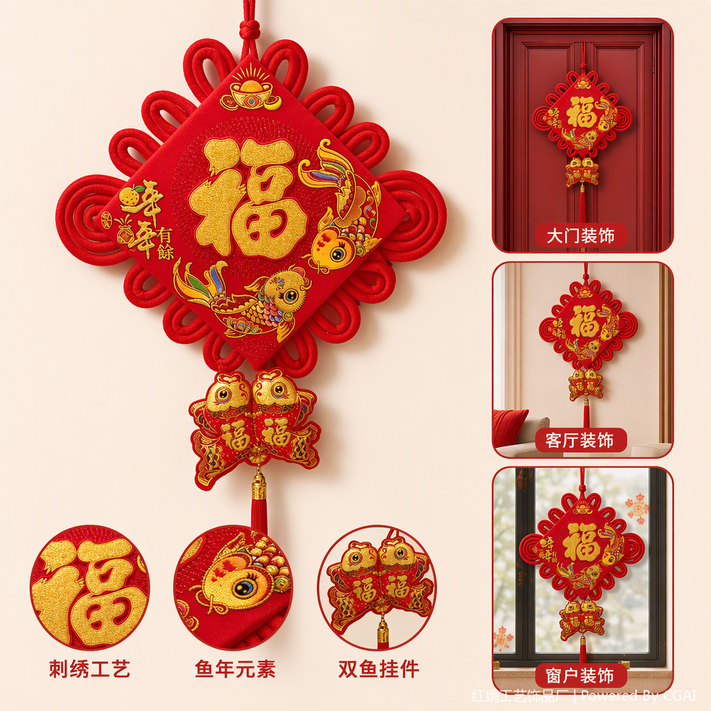 Chinese knot pendants, "Fu" characters, goldfish pattern decorative items, Chinese-style handcrafted pendants, home ornaments, gift decorations